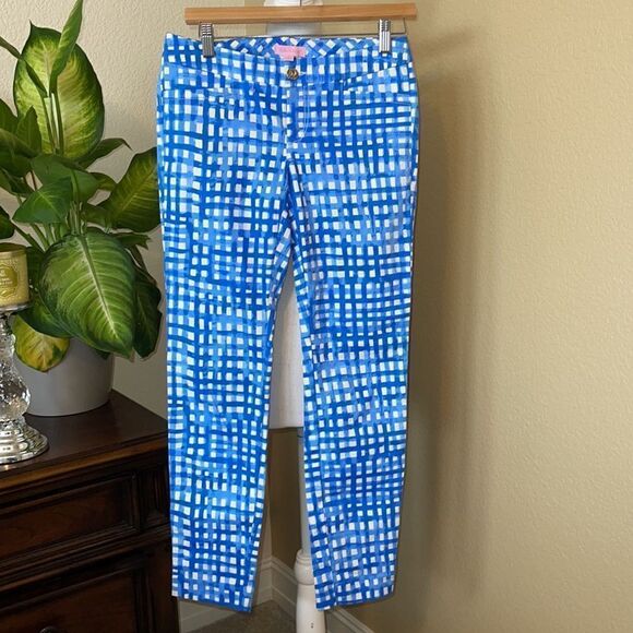 Lilly Pulitzer Feeling Beachy Gingham Kelly Ankle Pants Blue & White Size 0 - Picture 4 of 5